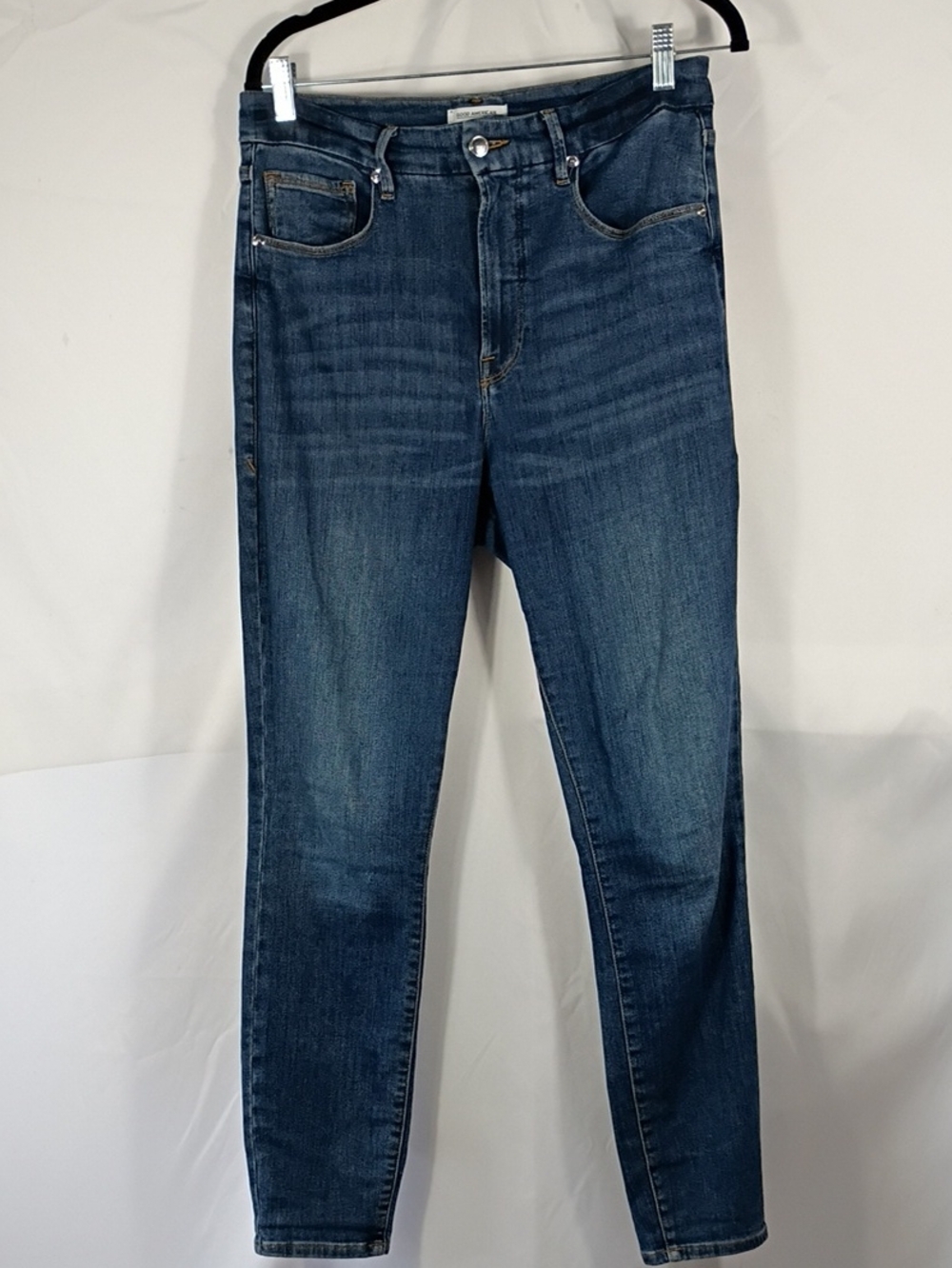 EUC Good American Slim Straight Dark Blue Jeans Womens Size 12/32 Denim